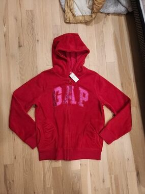 GAP Kids Red Sparkle Holiday Hooded Zip Sweatshirt with Logo